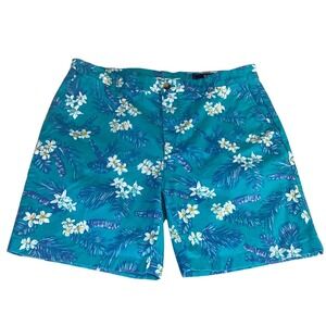 Vineyard Vines Mens Breaker Shorts Size 38 Teal Blue Tropical Floral Palm Print
